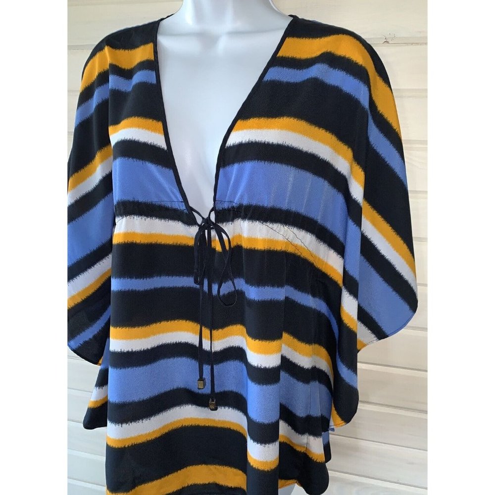 MICHAEL KORS Sz XS Kaftan Blue Orange White Stripes Top Blouse Boxy VGUC